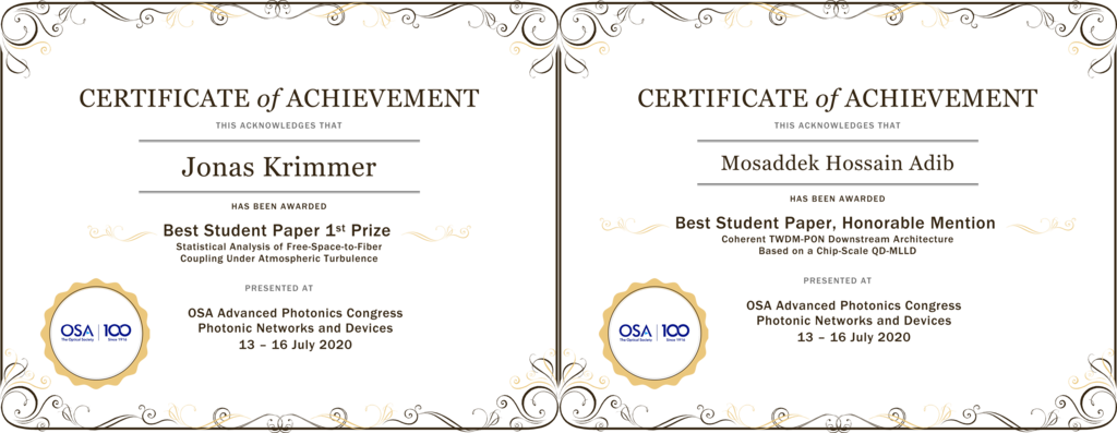 Award certificates